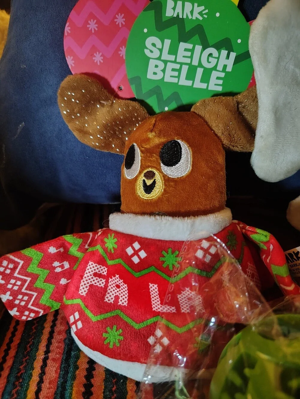 NWT BarkBox Holiday Dog Toy Lot of 3 - Dwight Elephant, Sleigh Belle &Green Ball